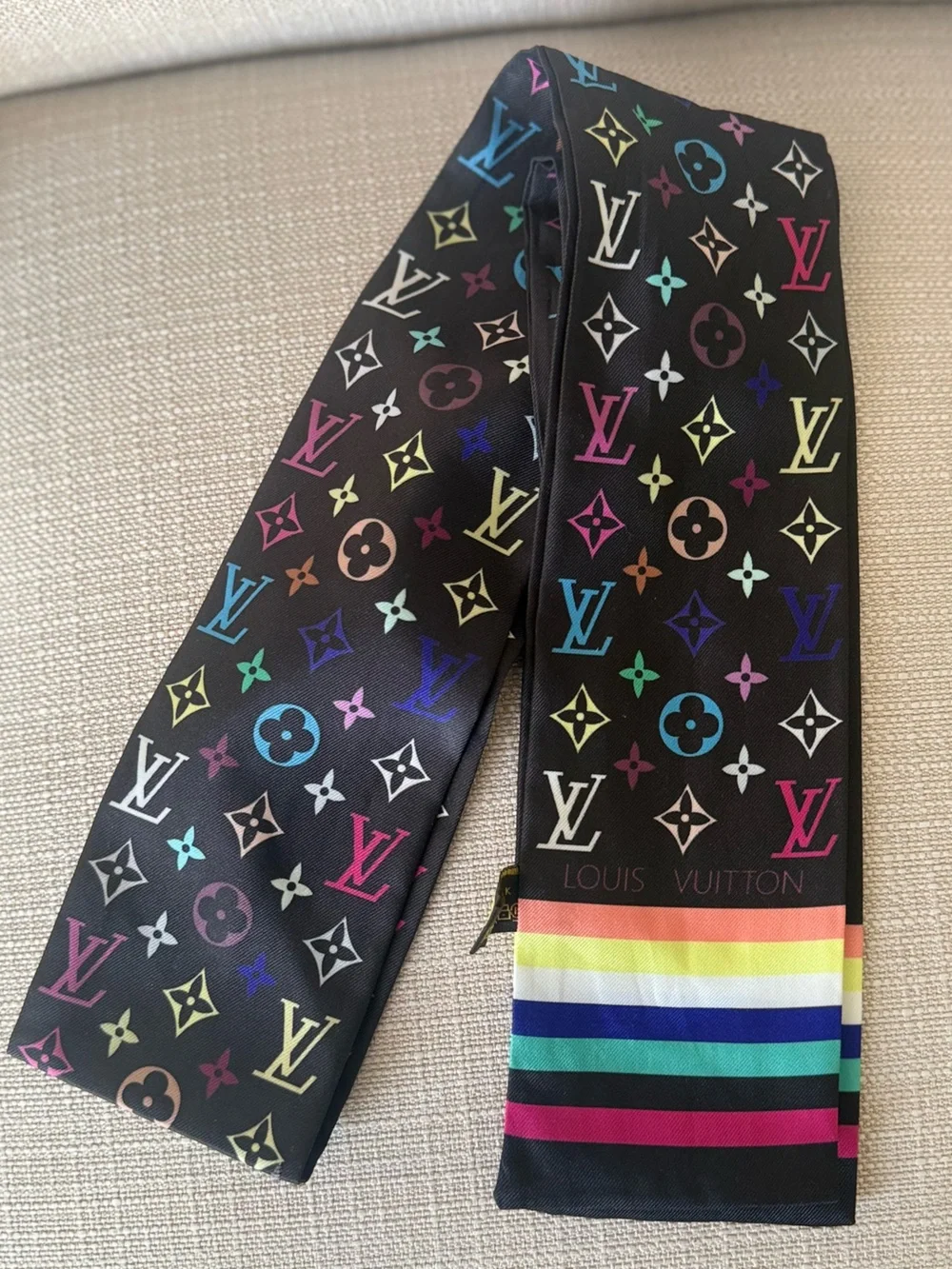 LOUIS VUITTON Vintage LV Multicolor Monogram Logo Bandeau Scarf 105183